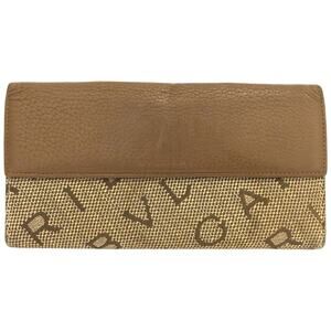 BVLGARI Logo Mania Beige Canvas Leather Long Bifold Wallet, 7.5"x4.1"